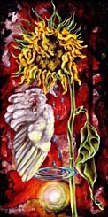 despair and hope, emotion, beautiful oil painting, art, surrealism, sun flower, wing, tear, water, hope, love, red,fine art, hiroko sakai, spiritual, inspiring painting, inspiring art, cool art, sorrow, challenge 