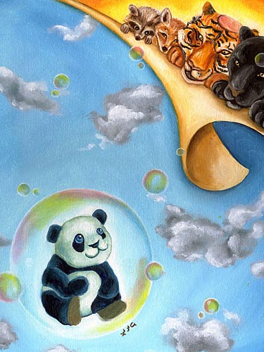 Oil painting, painting process, panda painting, illustration process, children's book illustration, panda illustration, popular illustrator, top illustrator