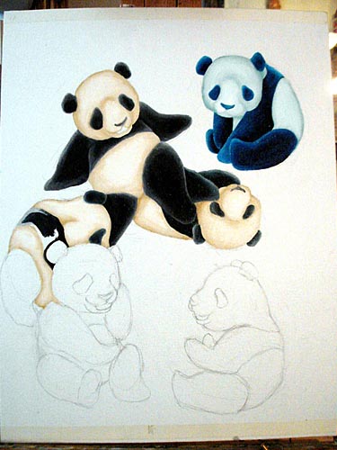 Oil painting, painting process, panda painting, illustration process, children's book illustration, panda illustration, popular illustrator, top illustrator