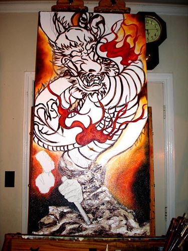 Oil painting, painting process, original oil painting, artist studio, power of spirit, dragon painting, japanese art