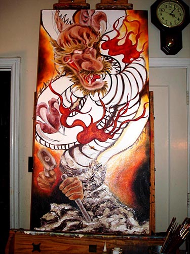 Oil painting, painting process, original oil painting, artist studio, power of spirit, dragon painting, japanese art