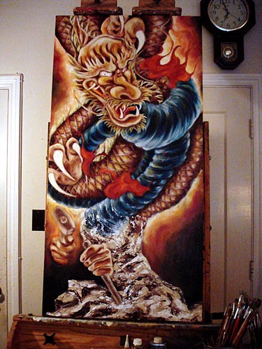 Oil painting, painting process, original oil painting, artist studio, power of spirit, dragon painting, japanese art