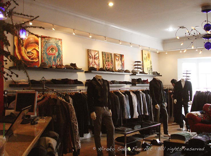 san francisco, castro street, italian boutique, edgy boutique, men's fashion, alfio's, cool boutique display with art, boutique art gallery, hiroko sakai fine art, hiroko, hiroko sakai, art in san francisco