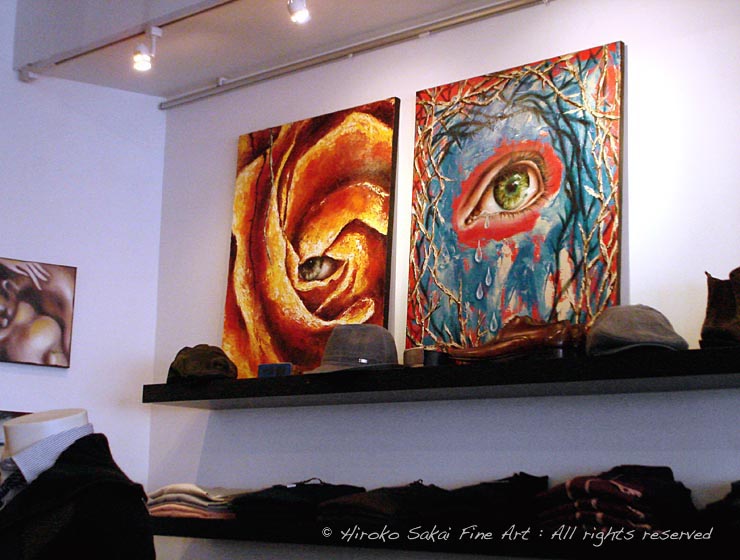 san francisco, castro street, italian boutique, edgy boutique, men's fashion, alfio's, cool boutique display with art, boutique art gallery, hiroko sakai fine art, hiroko, hiroko sakai, art in san francisco, maze, thorn