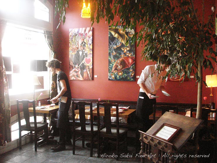 brick house cafe, san francisco, mission, hiroko sakai fine art, art show at cafe, stylish cafe