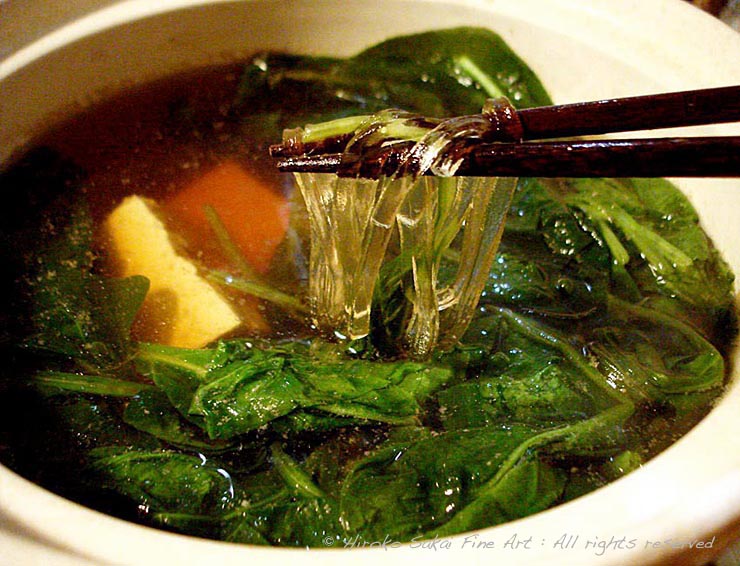 food, japanese food, nabe, pork and spinach、tofu, ponzu 