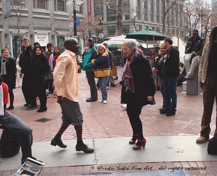 san francisco down town, tap dancer, black tap dancer, african american men, city, california