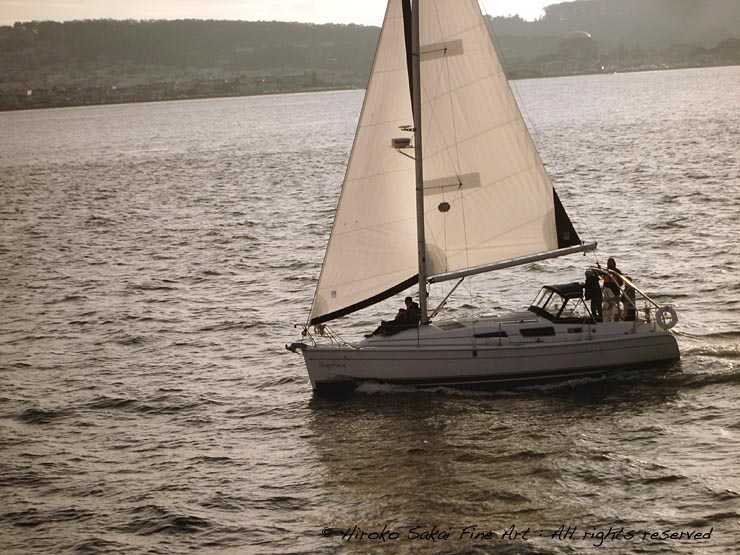 ocean, yacht, boat, san francisco bay, sunset on ocean, gold scenery, sea