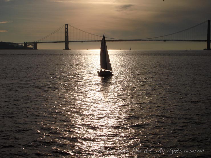 ocean, golden scenery, sea, golden gate bridge, san francisco bay, sunset, yacht, boat 