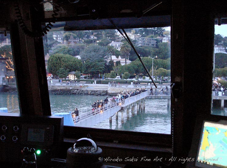 sausalito, view from the ferry cockpit window, ferry boarding