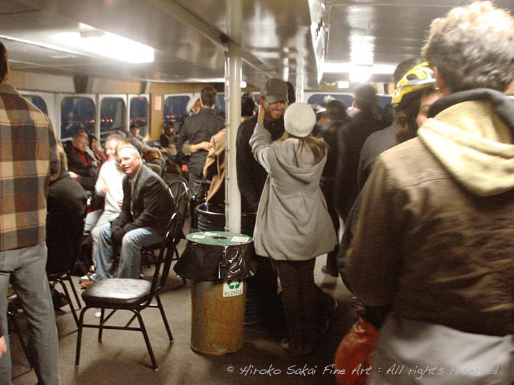 ferry cabin, people in boat cabin