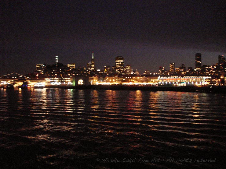 san francisco down town night view from ocean, san francisco bay, night view
