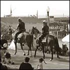 ocean, horse, horses, mounted police, bay side, festival, fire works, fishermen's whalf, san francisco bay, animal, working animals