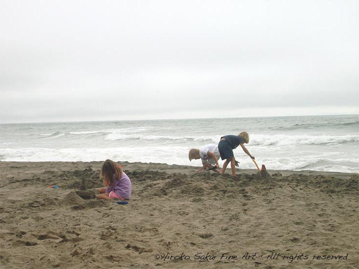 beach, kids, building sand castle, water, water side, summer, ocean beach, san francisco, california, nature, children, sand