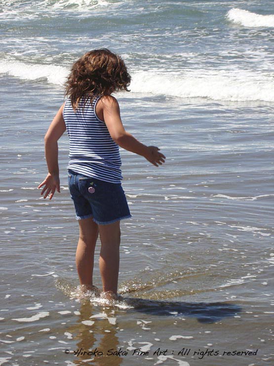 girl at beach, girl playing with waves, beach, summer, sea, memory of summer